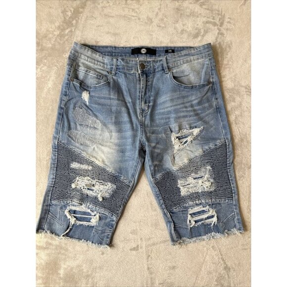 Men’s Jordan Craig Denim Shorts Distressed Medium Wash Raw Hem Size 36 - Picture 6 of 16